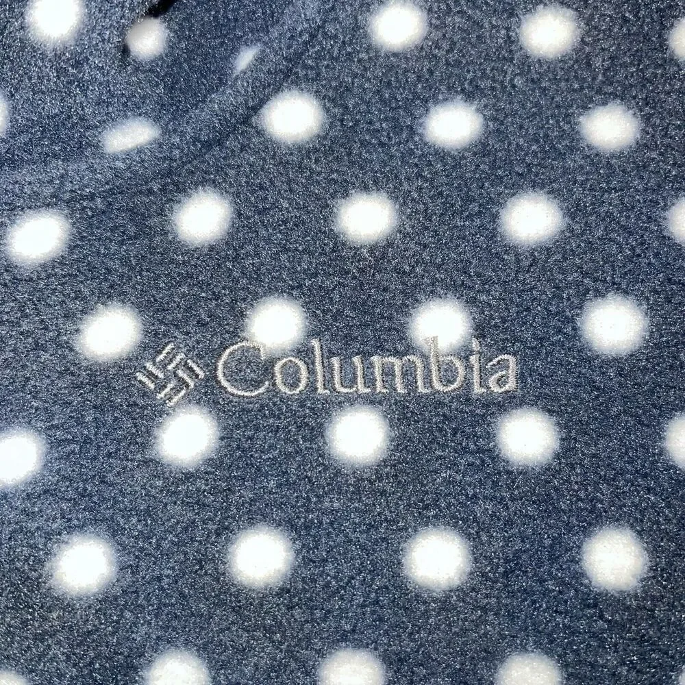 Columbia Girls Fleece Poncho Hooded Pullover Pockets Blue Polka Dots Medium